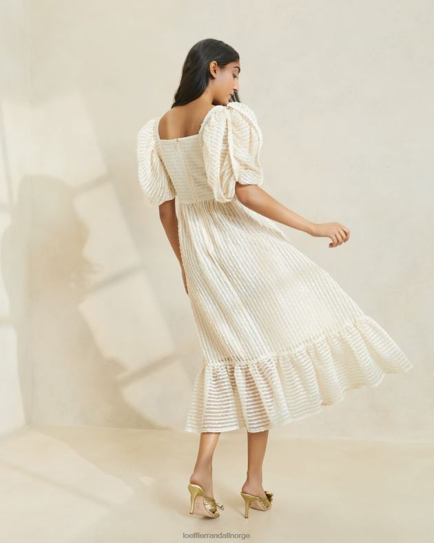 Loeffler Randall klær kvinner addison kjole med puffermer FT8D172 krem stripe