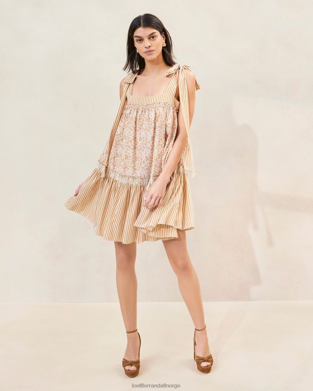 Loeffler Randall klær kvinner janie kjole med volang FT8D189 brun floral/brun stripe