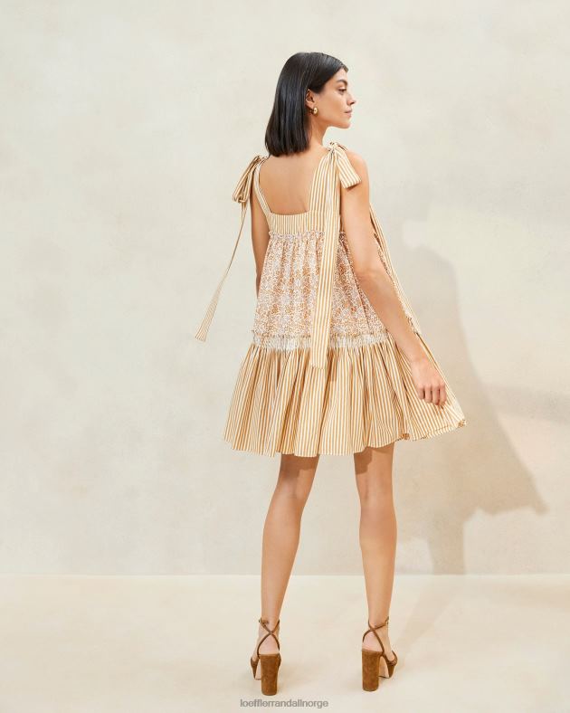 Loeffler Randall klær kvinner janie kjole med volang FT8D189 brun floral/brun stripe