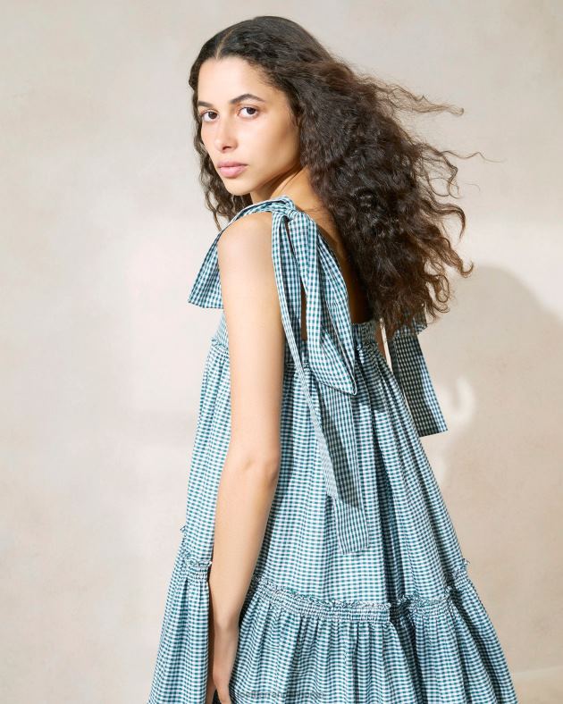 Loeffler Randall klær kvinner janie kjole med volang FT8D191 mini grønn gingham