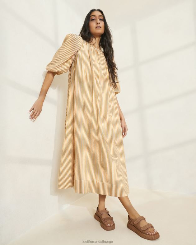 Loeffler Randall klær kvinner mimi stripe oversized kjole med puffermer FT8D175 brun stripe