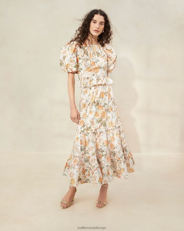 Loeffler Randall klær kvinner ellie scalloped midi-skjørt FT8D224 krem botanisk floral