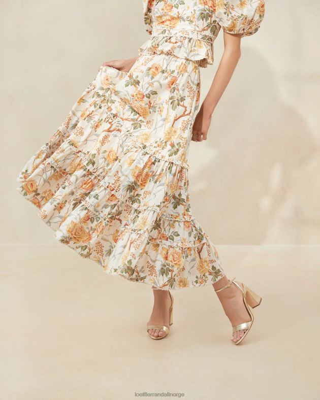 Loeffler Randall klær kvinner ellie scalloped midi-skjørt FT8D224 krem botanisk floral