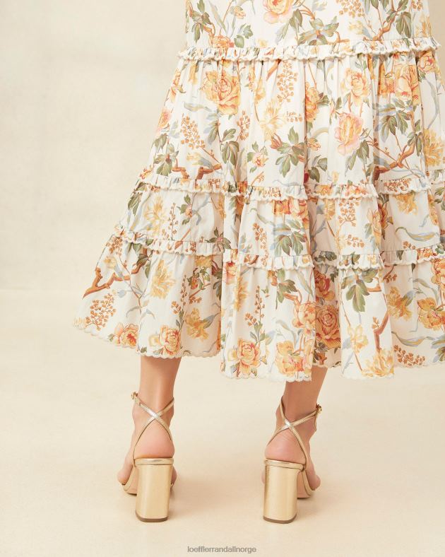 Loeffler Randall klær kvinner ellie scalloped midi-skjørt FT8D224 krem botanisk floral