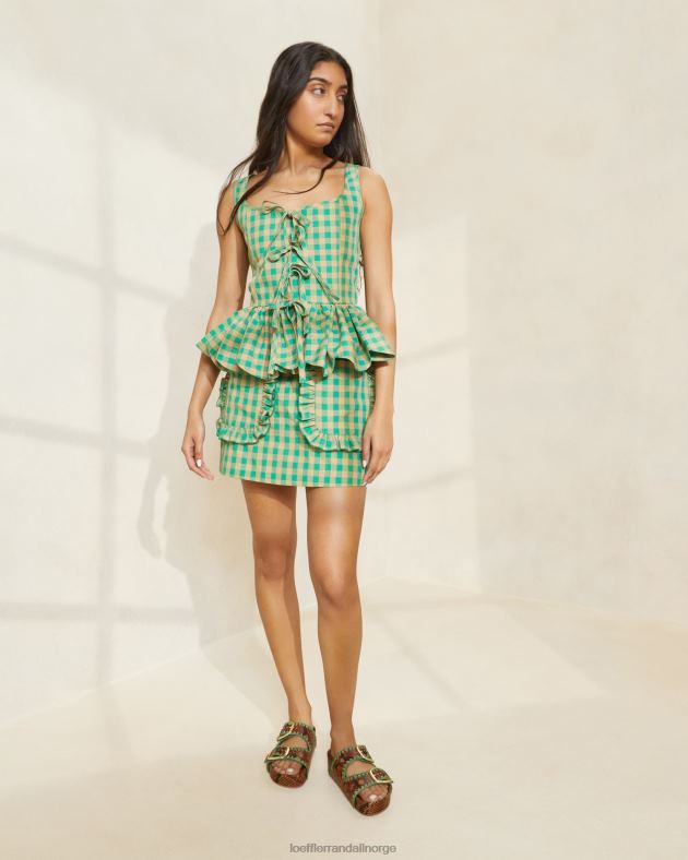 Loeffler Randall klær kvinner eura volanglommeskjørt FT8D222 grønn/butterscotch gingham
