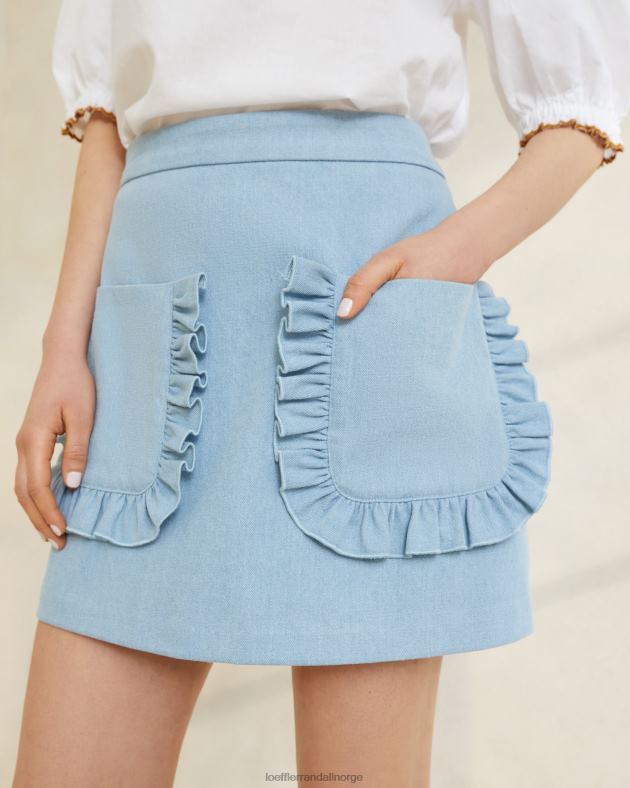 Loeffler Randall klær kvinner eura volanglommeskjørt FT8D229 lett denim