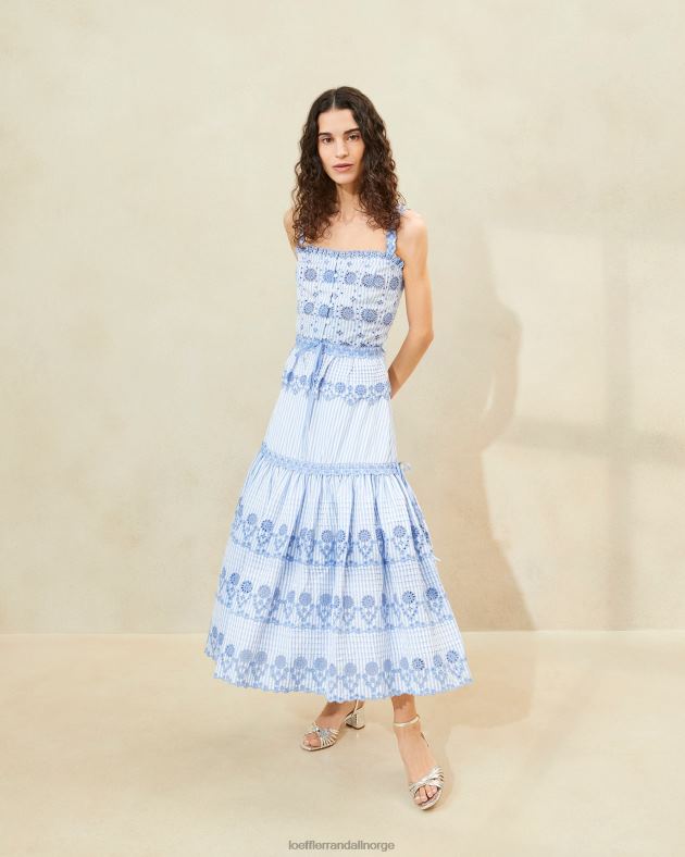 Loeffler Randall klær kvinner shireen stripe broderieskjørt FT8D234 blå/krem