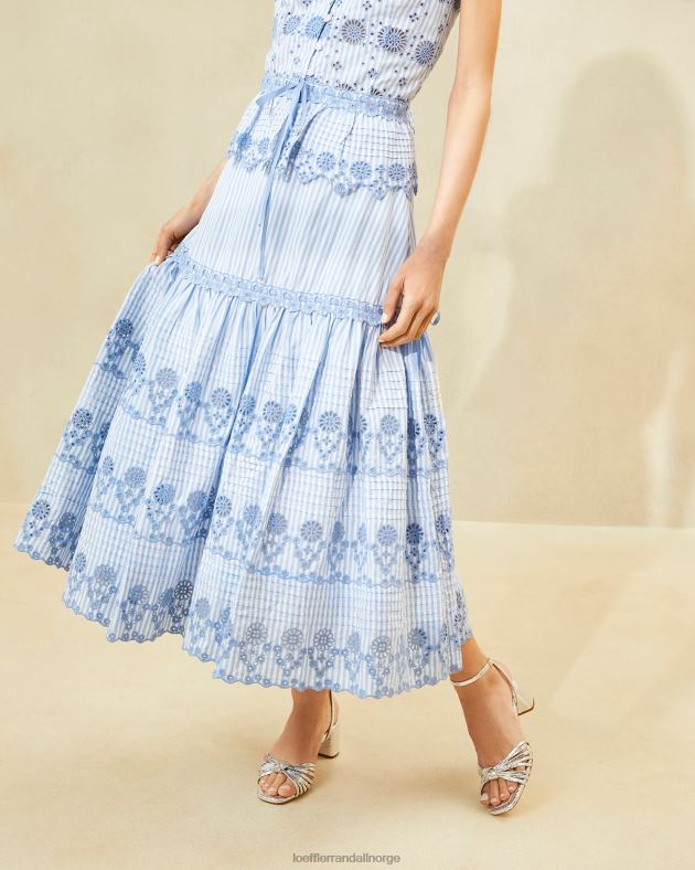 Loeffler Randall klær kvinner shireen stripe broderieskjørt FT8D234 blå/krem