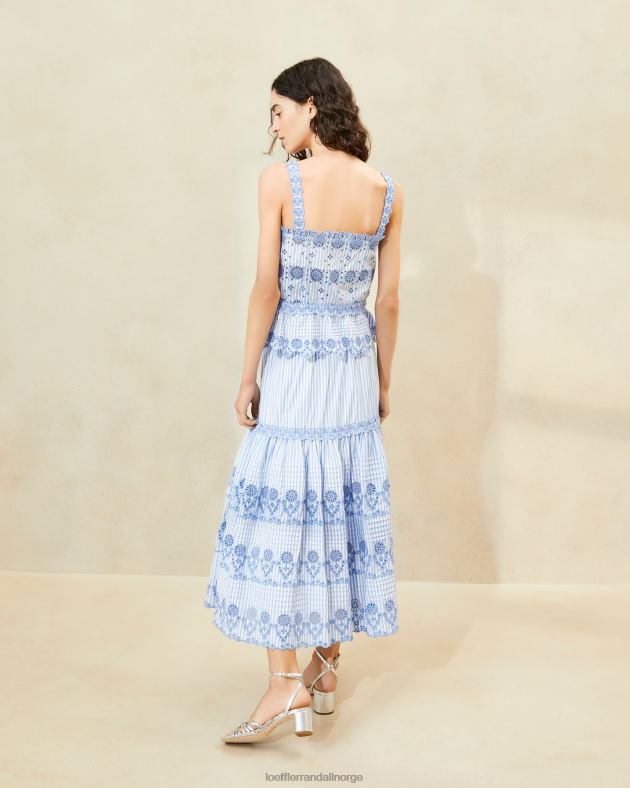 Loeffler Randall klær kvinner shireen stripe broderieskjørt FT8D234 blå/krem