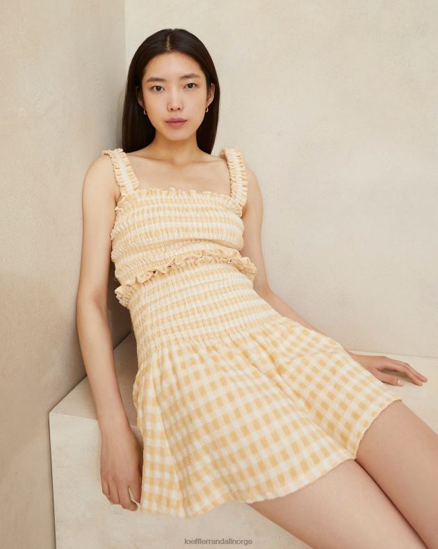 Loeffler Randall klær kvinner siena smocked skjørt FT8D253 tan gingham