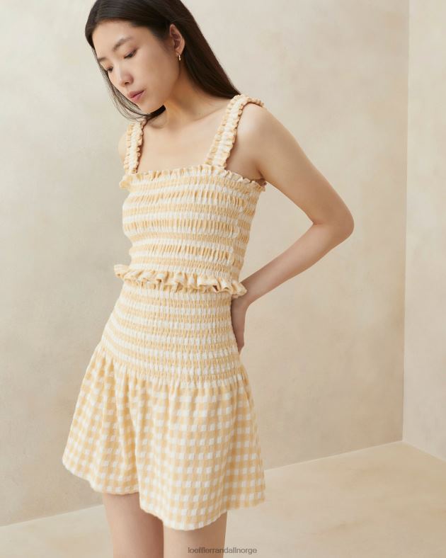 Loeffler Randall klær kvinner siena smocked skjørt FT8D253 tan gingham