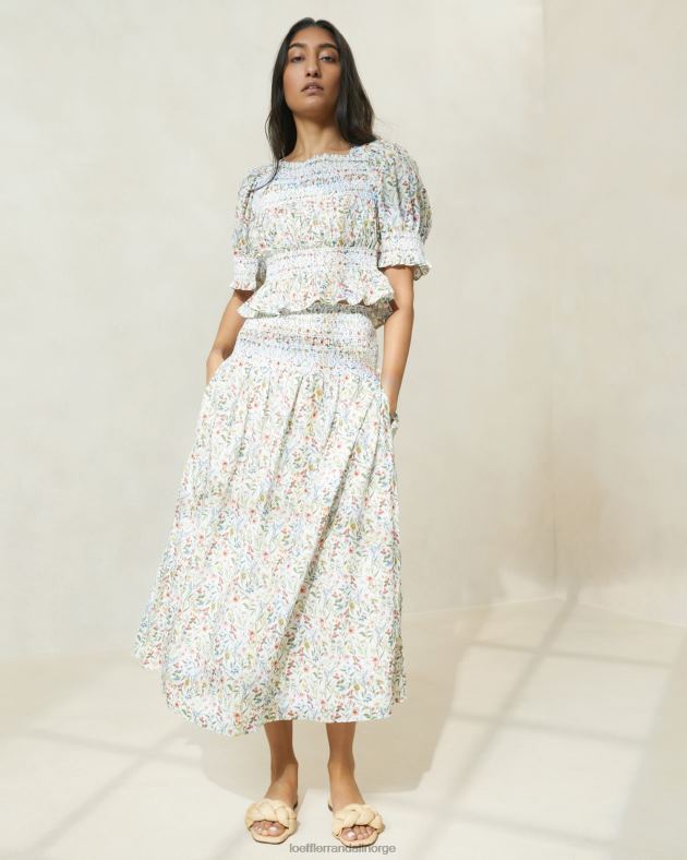 Loeffler Randall klær kvinner theodora midiskjørt med knipet midje FT8D218 krem/kløver/valmue multi floral