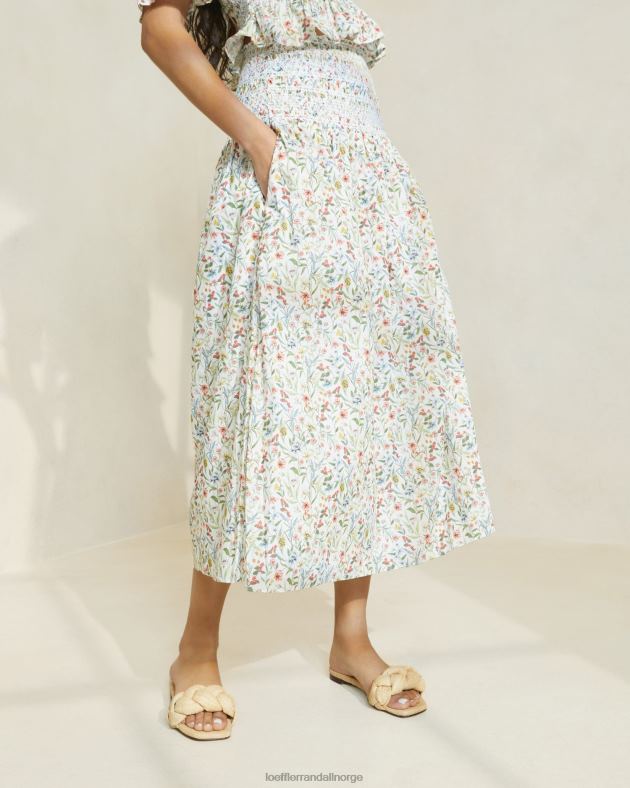Loeffler Randall klær kvinner theodora midiskjørt med knipet midje FT8D218 krem/kløver/valmue multi floral