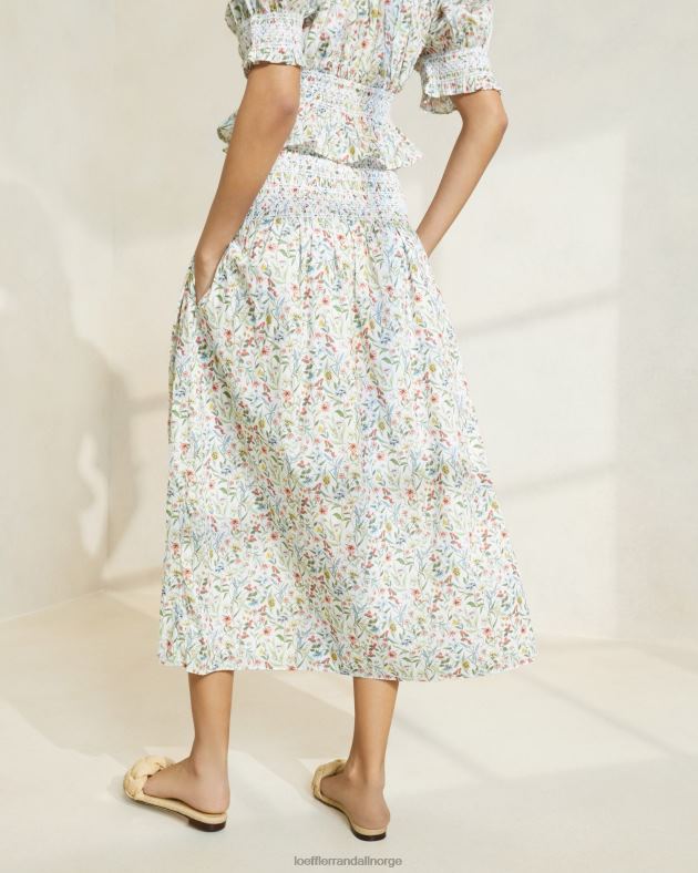 Loeffler Randall klær kvinner theodora midiskjørt med knipet midje FT8D218 krem/kløver/valmue multi floral