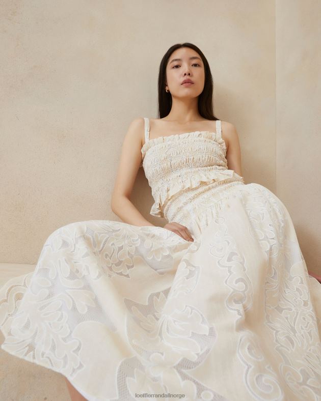 Loeffler Randall klær kvinner anita smocket topp FT8D251 ecru