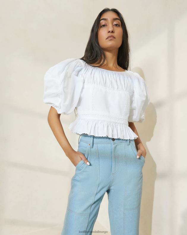 Loeffler Randall klær kvinner anna puff-ermet peplum topp FT8D201 hvit