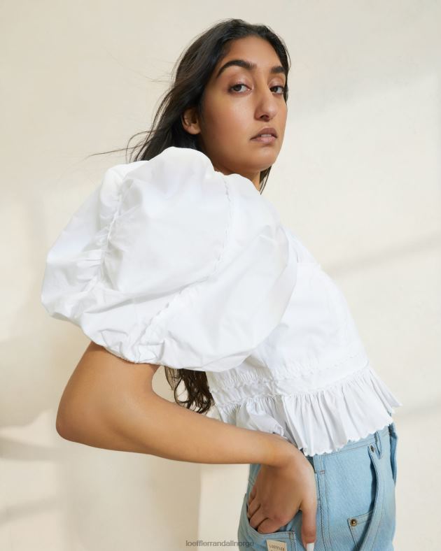 Loeffler Randall klær kvinner anna puff-ermet peplum topp FT8D201 hvit