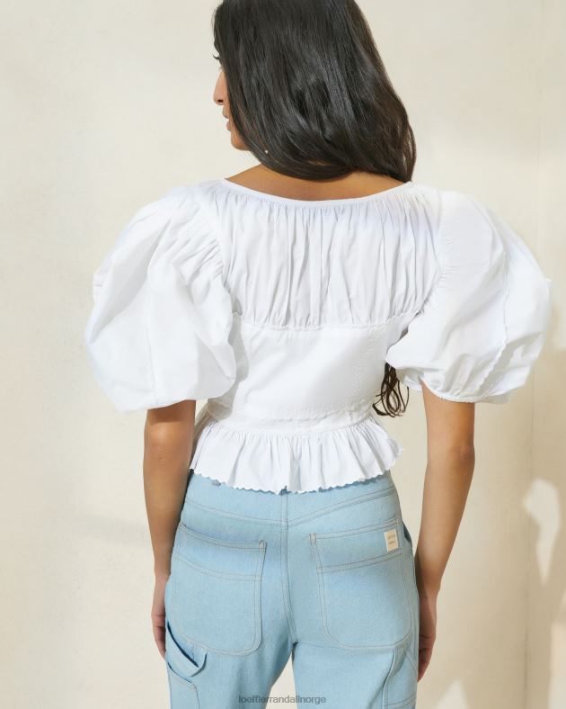 Loeffler Randall klær kvinner anna puff-ermet peplum topp FT8D201 hvit