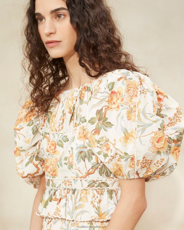 Loeffler Randall klær kvinner anna puff-ermet peplum topp FT8D206 krem botanisk floral