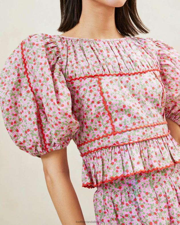Loeffler Randall klær kvinner anna strawberry puff-ermet peplum topp FT8D205 jordbærtrykk