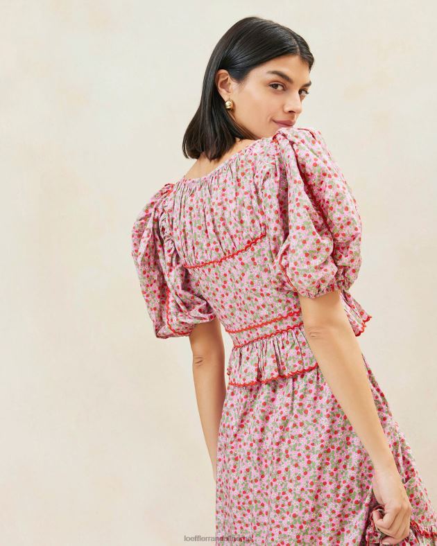 Loeffler Randall klær kvinner anna strawberry puff-ermet peplum topp FT8D205 jordbærtrykk