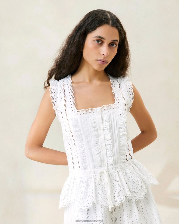 Loeffler Randall klær kvinner arden scalloped bluse FT8D208 hvit