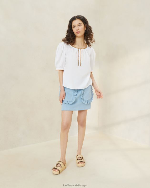 Loeffler Randall klær kvinner britton scalloped bluse FT8D203 hvit/sigar