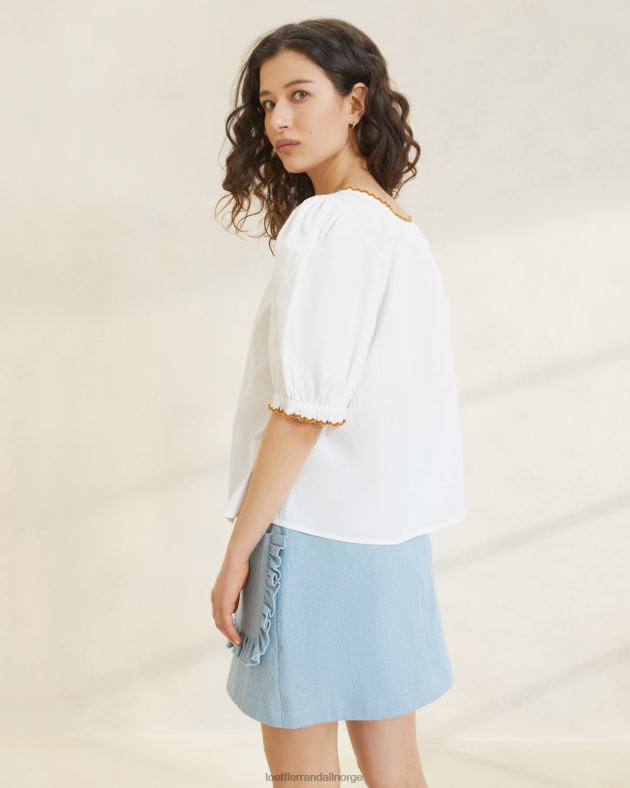 Loeffler Randall klær kvinner britton scalloped bluse FT8D203 hvit/sigar