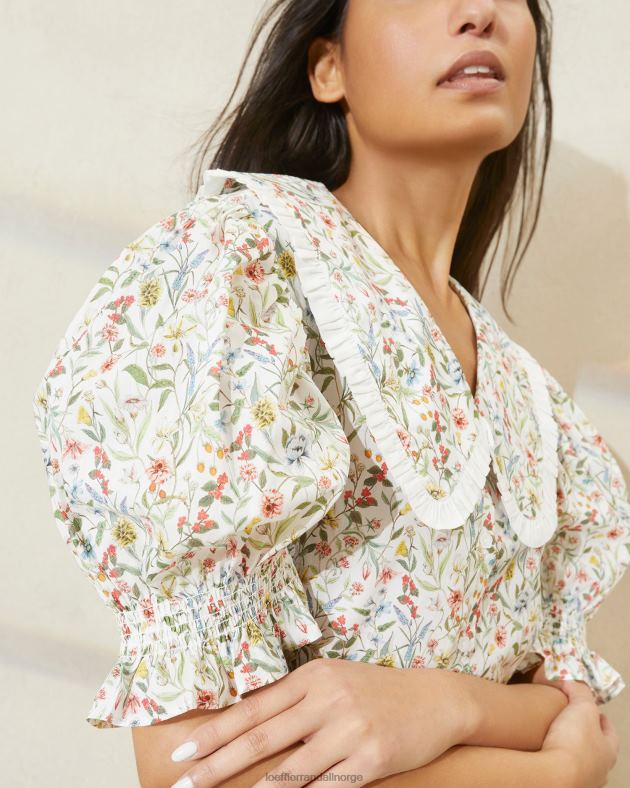 Loeffler Randall klær kvinner chantal bluse med puffermer FT8D202 krem/kløver/valmue multi floral