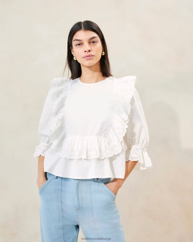 Loeffler Randall klær kvinner cosima hjertebroderibluse FT8D212 hvit