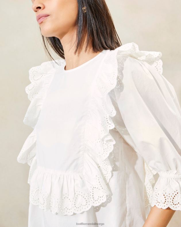 Loeffler Randall klær kvinner cosima hjertebroderibluse FT8D212 hvit