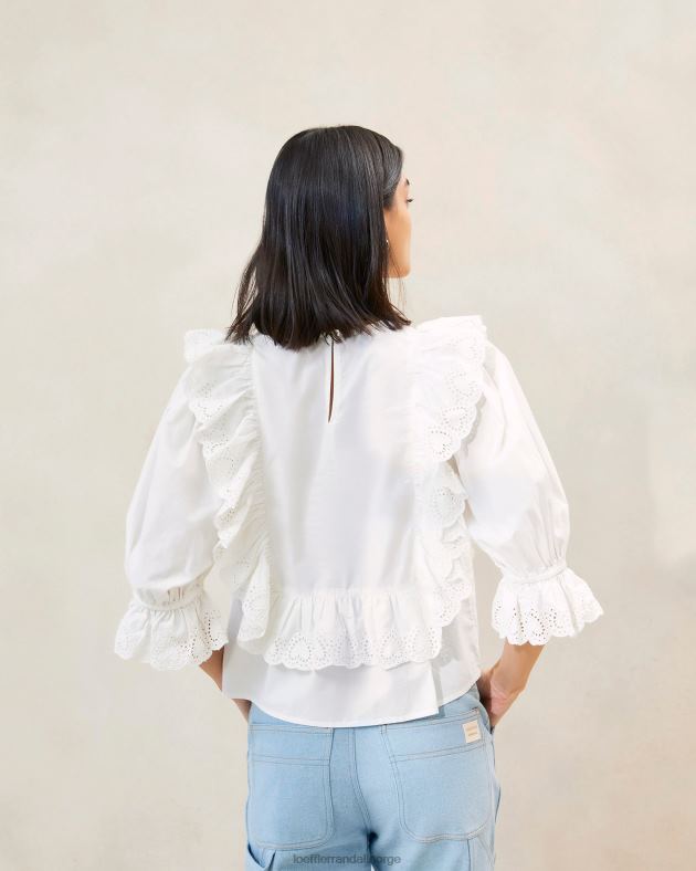 Loeffler Randall klær kvinner cosima hjertebroderibluse FT8D212 hvit