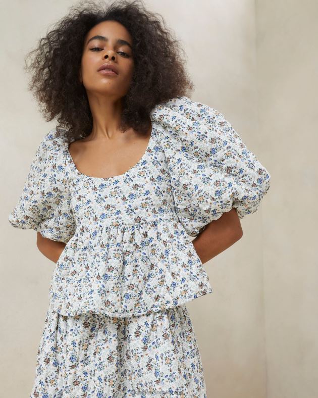 Loeffler Randall klær kvinner jessalyn vattert topp FT8D248 krem/floral