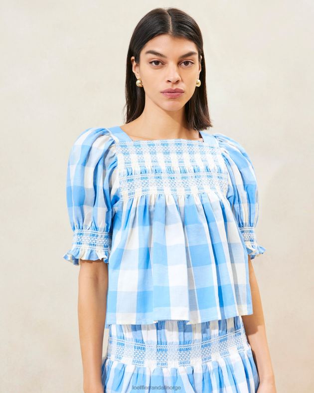 Loeffler Randall klær kvinner lydie smocket topp FT8D199 blå gingham