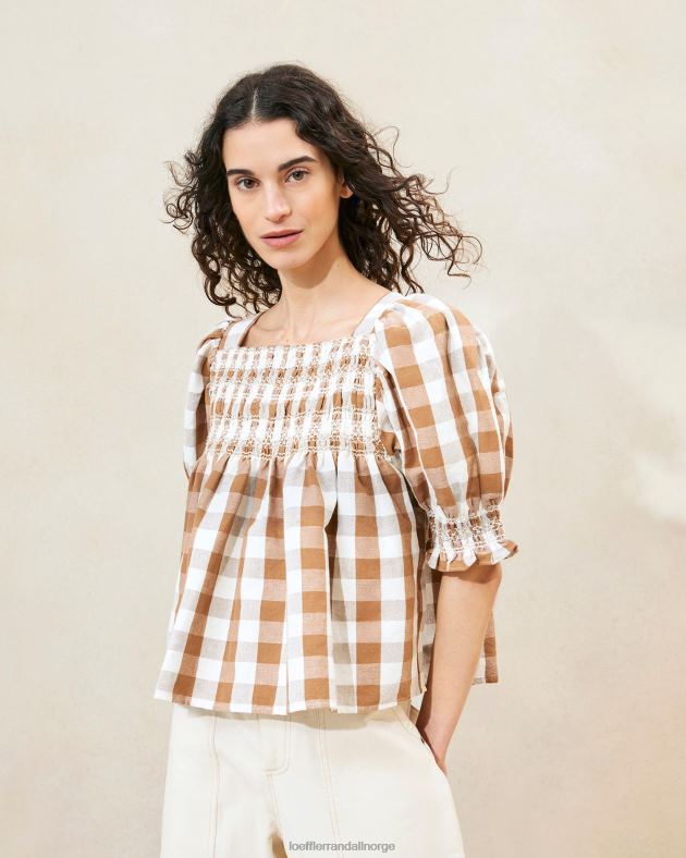 Loeffler Randall klær kvinner lydie smocket topp FT8D210 brun gingham