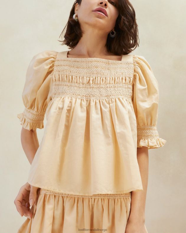 Loeffler Randall klær kvinner lydie smocket topp FT8D236 sand/ecru