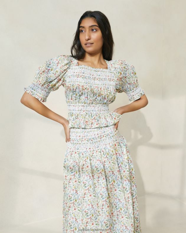 Loeffler Randall klær kvinner nicola bluse med puffermer FT8D200 krem/kløver/valmue multi floral