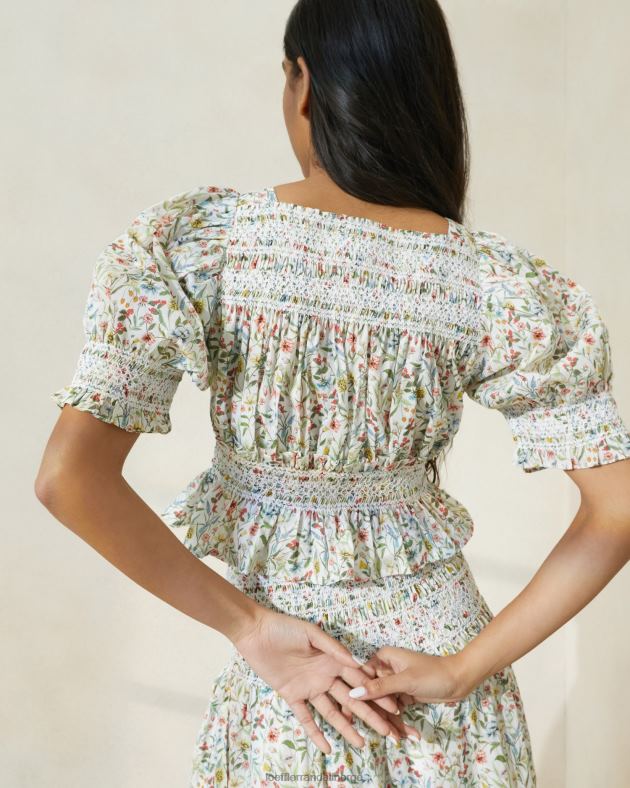 Loeffler Randall klær kvinner nicola bluse med puffermer FT8D200 krem/kløver/valmue multi floral