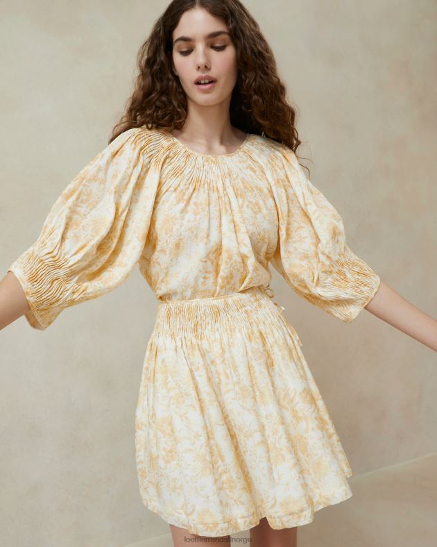 Loeffler Randall klær kvinner sloane smocked topp FT8D241 tonal vinranke floral