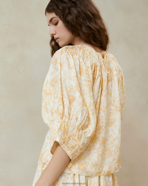 Loeffler Randall klær kvinner sloane smocked topp FT8D241 tonal vinranke floral